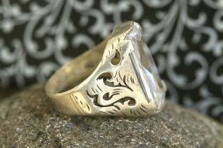India Vintage Sterling Silver Ring Hand Ingraved Us Size 9 Stone Size 20x10mm