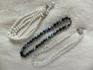 Vintage Costume Jewelry Crystal Glass Bead Necklaces X3