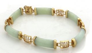 Chinese 14k Yellow Gold Jade Bracelet