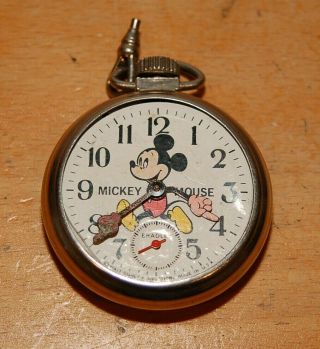Vintage Walt Disney Productions Mickey Mouse Bradley Wind Up Pocket Watch 1970 