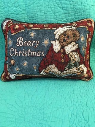 Vtg Tapestry Boyd’s Bears & Friends”beary Christmas” Throw/toss Pillow Usa