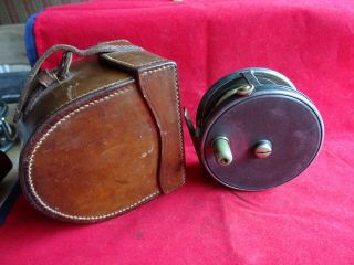A Vintage 4 " Cummins Perfect Pattern 10b Salmon Fly Reel,  Block Leather Case