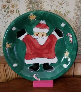 Gibson Vintage 11 " Green With Santa Claus Cookie Or Holidays Serving Plate.
