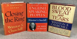 Vintage Set 3 Winston Churchill Closing The Ring English Speaking & Blood Sweat
