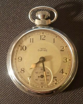 Smiths Empire Chrome Metal Case Open Face 1950s Vintage Pocket Watch