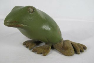 Antique American Folk Art Carved Wooden Hand Carved Frog Bullfrog Nr Yqz
