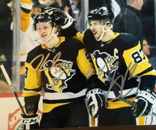 Sidney Crosby Jake Guentzel Signed Pittsburgh Penguins 8x10 Photo