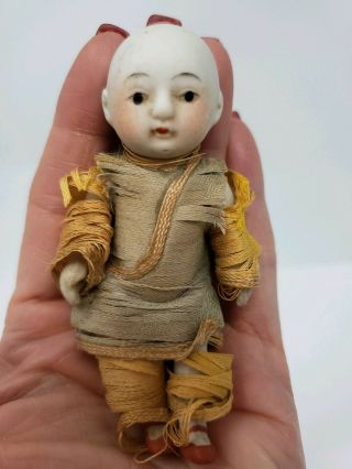 Antique 3 1/4” All Bisque Miniature Dollhouse Asian Oriental Mignonette Doll