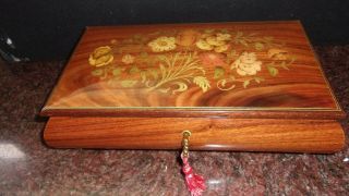 Vintage Italian Inlaid Wood Jewelry Box Flowers 10.  75 " No Box