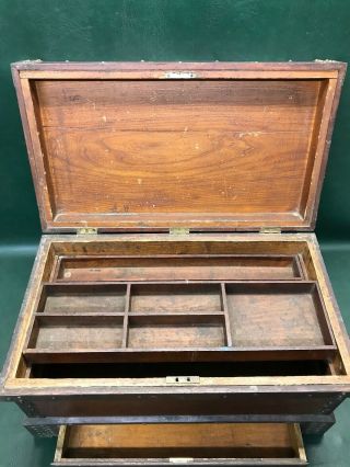 Fine Antique Carpenters Tool Box Chest Trunk Wooden Tool Chest With Brass Work 2