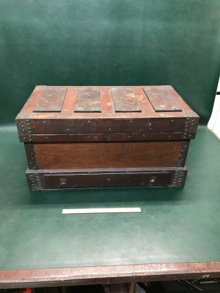Fine Antique Carpenters Tool Box Chest Trunk Wooden Tool Chest With Brass Work 3