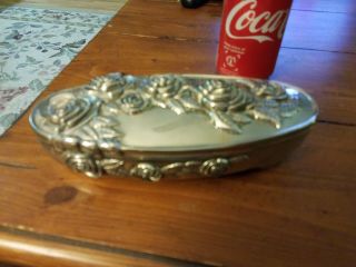 Vintage Godinger Silver Plate Rose Pattern Oval Jewelry Box