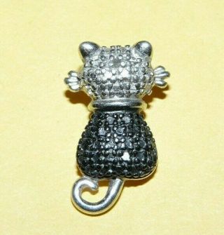 Vtg Designer " 925 " Sterling Silver W/ Diamond Accent Ornate " Cat " Pendant Signed