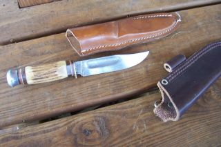 Vintage G.  C.  Co.  Stag 457 Hunting Knife With Sheath - Made In Solingen Germany