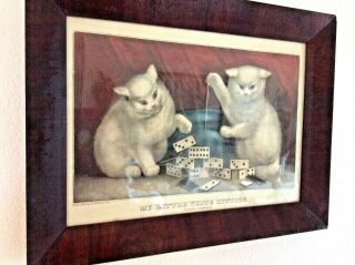 Vintage Print My Little Kittens Framed By Currier And Ives.