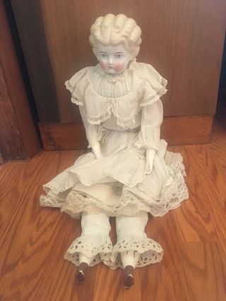 Antique Blonde Low Brow China Shoulder Head Doll 24 "