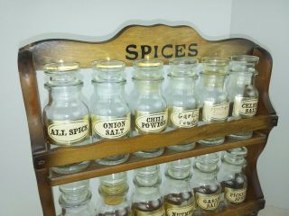 Spice Rack Wooden Hanging Holds 18 Glass Bottles Stoppers Vintage Kitchen Tools 2