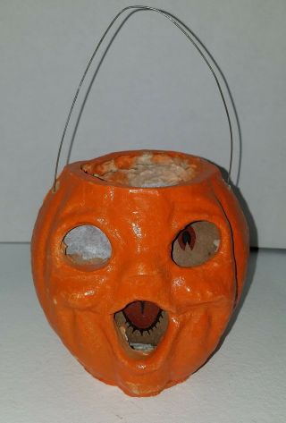 Vintage Double Face Halloween Paper Mache Pumpkin With Insert & Hanger