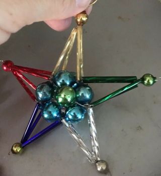 Vintage Mercury Glass Beaded Multi Colored Star Christmas Ornament