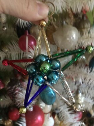 Vintage Mercury Glass Beaded MULTI COLORED STAR Christmas Ornament 2