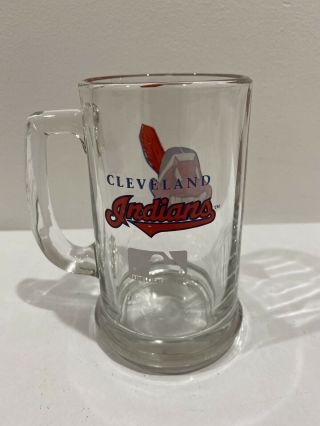 Vintage CLEVELAND INDIANS banned logo CHIEF WAHOO GLASS BEER MUG 3