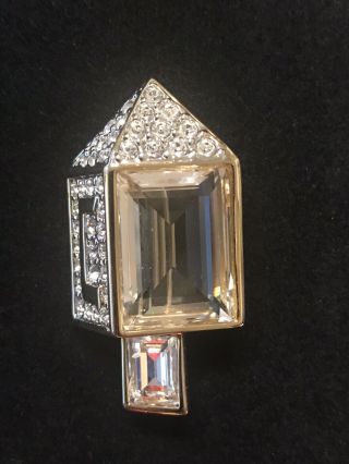 Vintage Swan Signed Swarovski Crystal Rhinestone Dreidel Brooch Pin