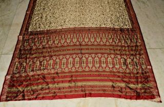 Vintage Indian Multi Saree Pure Silk Painted Sari Decor Soft 5yd Craft Fabric