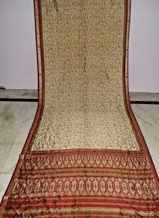 Vintage Indian Multi Saree Pure Silk Painted Sari Decor Soft 5Yd Craft Fabric 3