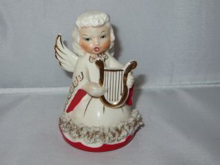 Vintage Angel Playing Harp Ceramic Fine " A " Quality Figure Spaghetti Trim -