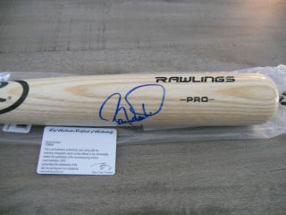 Barry Larkin Autograph Signed Rawlings Pro Bat Cincinnati Reds Leaf