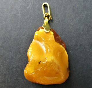 Natural Antique Butterscotch Egg Yolk Baltic Amber Pendant,  Gold 333