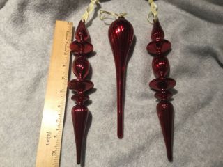 3 Vintage Jumbo Blown Glass Red Icicle Christmas Ornaments 10,  ”