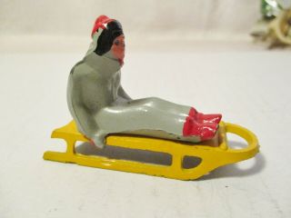 Vintage Barclay Manoil ? " Man With Sled " Lead Figure Christmas Winter Scene