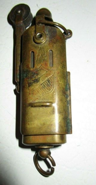 Brass Trench Pocket Lighter Vintage Ww1 Era 1930s Shield Flame Logo Bowers Mfg