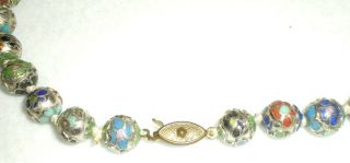 Vintage Old Chinese Silver CLOISONNÉ Enamel 10mm Beaded Necklace Blue Green Red 2