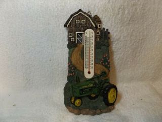 Vintage Diecast - - John Deere Tractor Thermometer - - 7  Tall - -