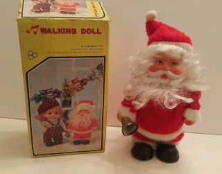 Vintage Musical Walking Santa Claus Doll Plays 3 Christmas Songs And Rings Bell
