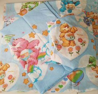 Vintage Care Bears Twin 3pc Sheet Set Flat,  Fitted & Pillowcase 1980 
