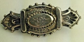 ANTIQUE 1895 AJ SMITH ENGLAND STERLING SILVER ETCHED AESTHETIC MOVEMENT BROOCH 2