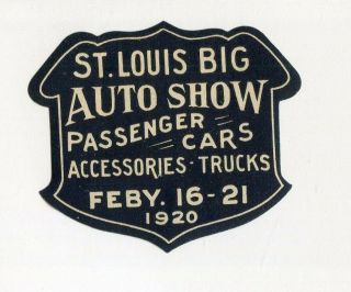 Vintage Poster Stamp Label 1920 St Louis Auto Show Cars Trucks Accessories