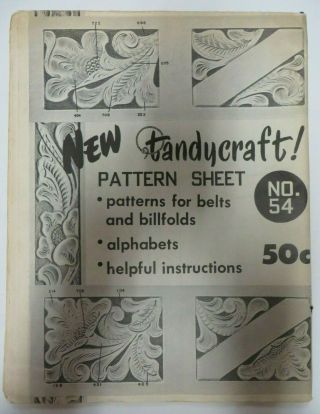 Vtg Tandy Tandycraft Leather Pattern Sheet No.  54 Photocarve Belt Billfold Abc 