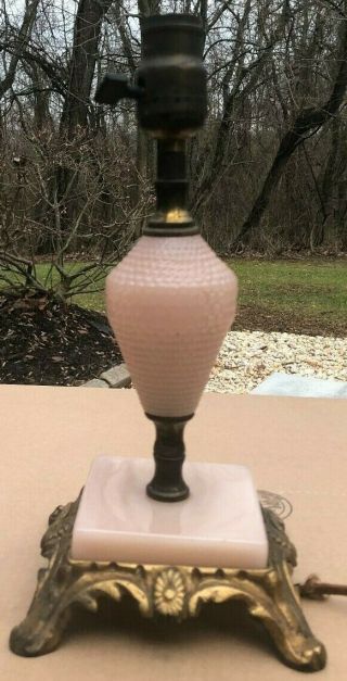 Antique Vintage Art Deco Pink Depression Glass And Cast Iron Table Lamp