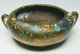 Antique 19th Century Chinese Hand - Painted Enamel On Bronze Bowl