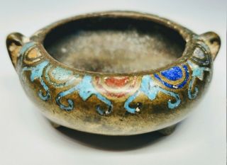 Antique 19th Century Chinese Hand - Painted Enamel on Bronze Bowl 3
