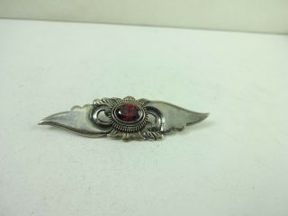 Vintage Sterling Silver Garnet Wing Pin Brooch 6.  1 Gram