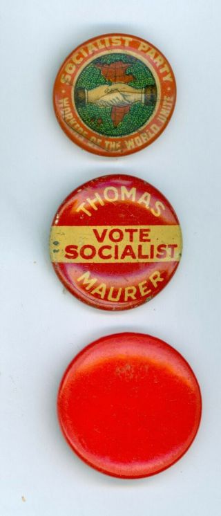 3 Vtg 1900s - 60 Socialist Party Political Campaign Pinback Buttons Norman Thomas