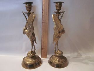 Antique French empire bronze candlesticks candle crane bird figurine state 2