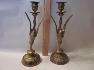 Antique French empire bronze candlesticks candle crane bird figurine state 3