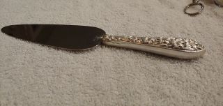 Vintage Sterling Silver Handled 9.  5 " Pastry Server W/flowery Decor (78g)