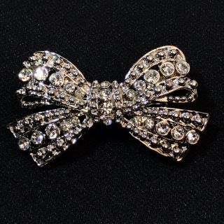 Vintage Silver Tone Art Deco Style Rhinestones Bow Brooch Pin D Unsigned